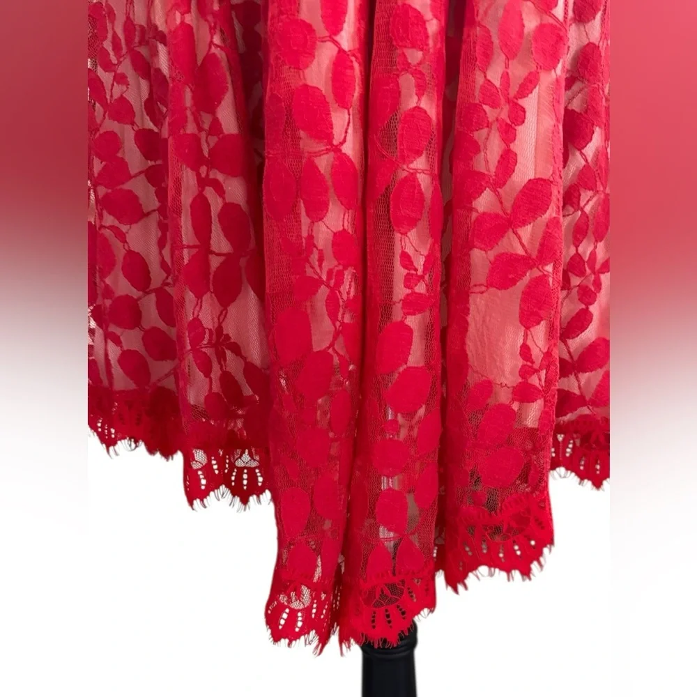 Free People Vibrant Red Lace Mini Dress Size 4 - Picture 4 of 12